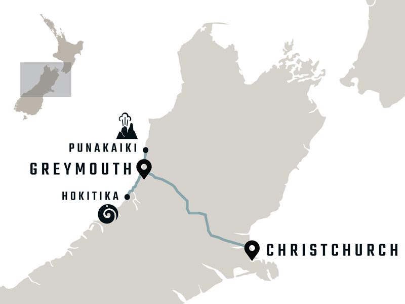 Map of Greymouth and the TranzAlpine train route