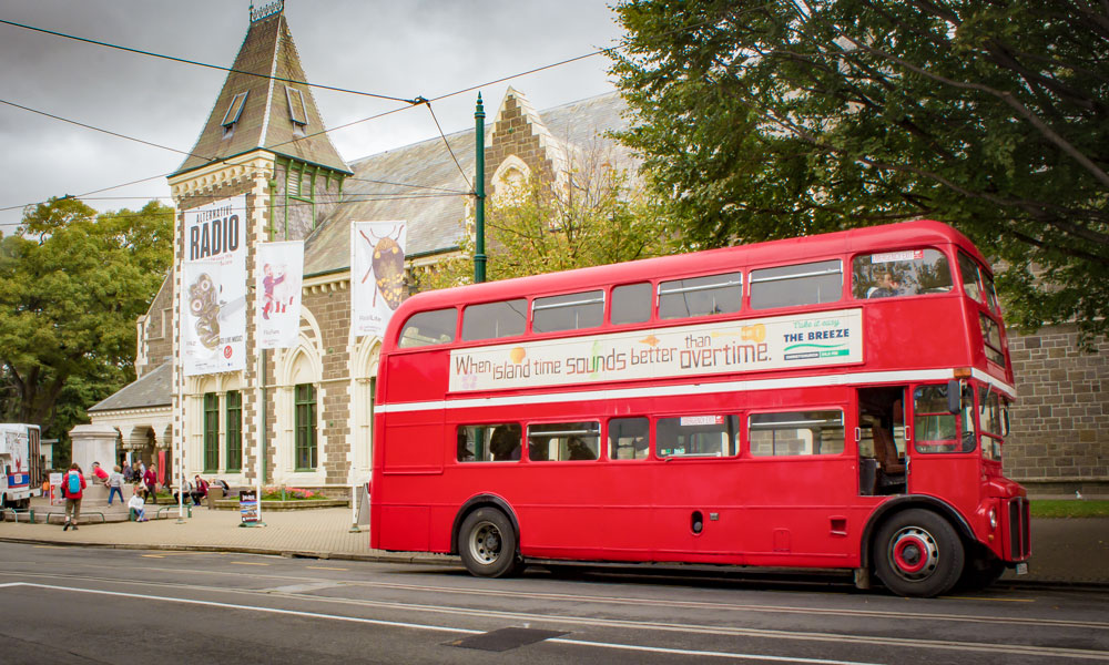 London Routemaster buses offer sightseeing tours around Christchurch