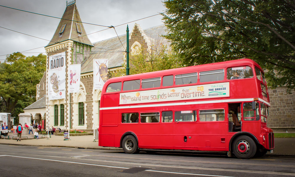 Red Bus in Christchurch London Routemaster buses offer sightseeing tours around Christchurch