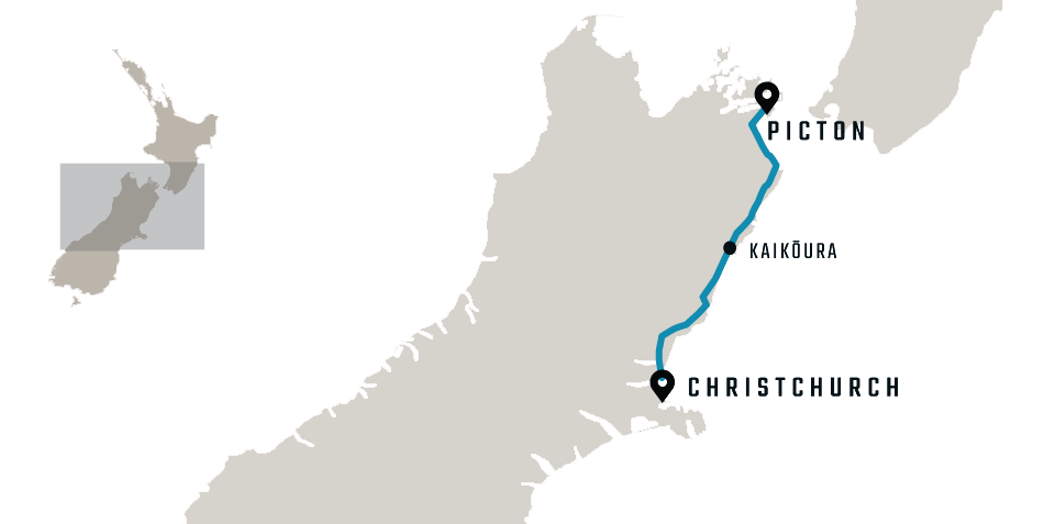 map of the Coastal Pacific Christchurch to Picton train 