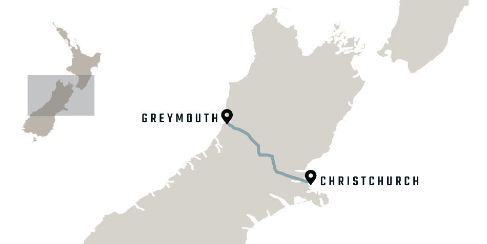 map of the TranzAlpine Christchurch to Greymouth train 